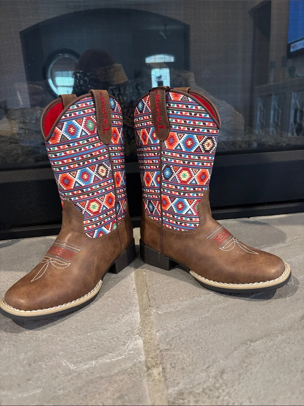 Twister Western cowgirl boots,Aztec print,TPR outsole,slip in